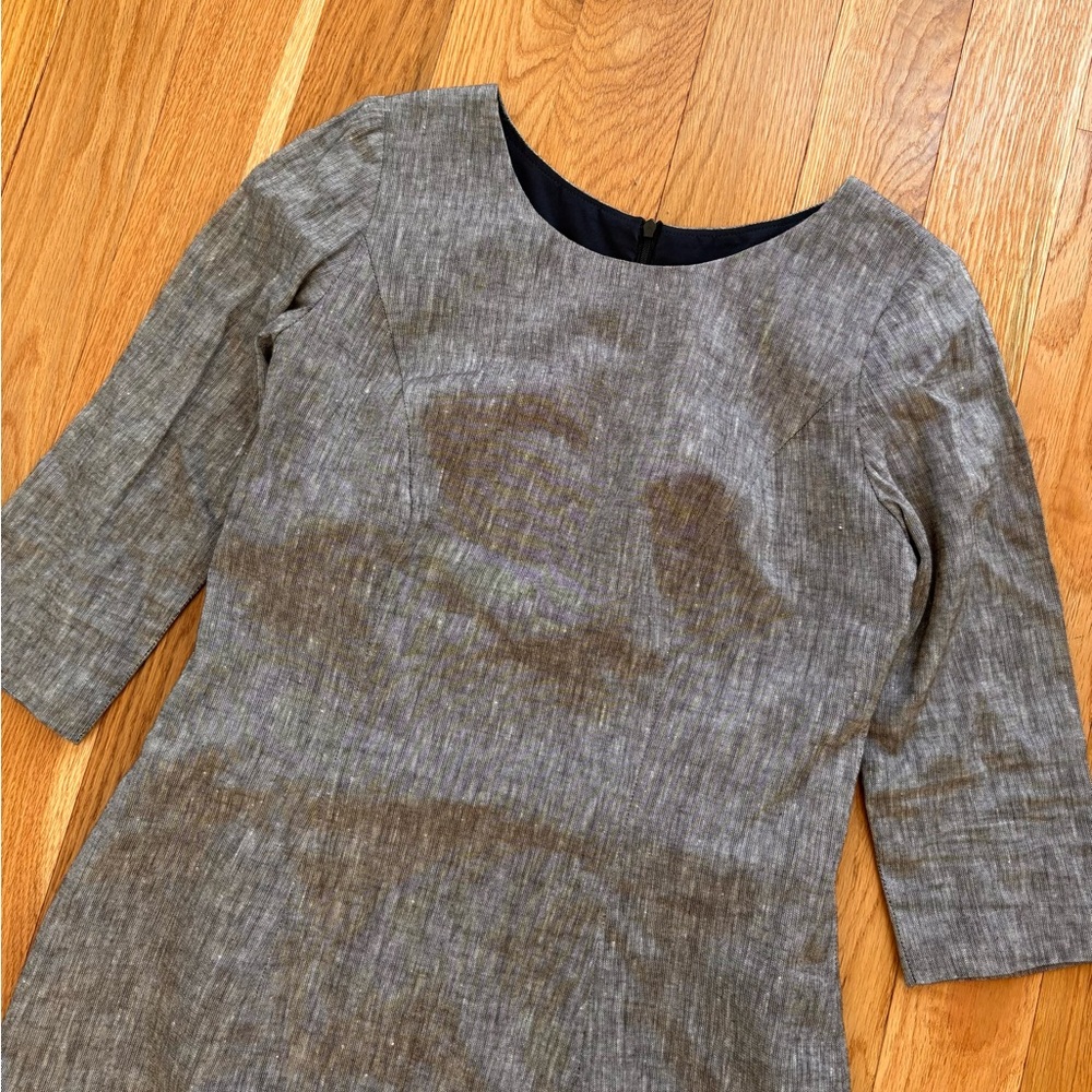 Bespoke Custom Handmade Sheath Dress Heathered Grey White Slub Cotton Size 4